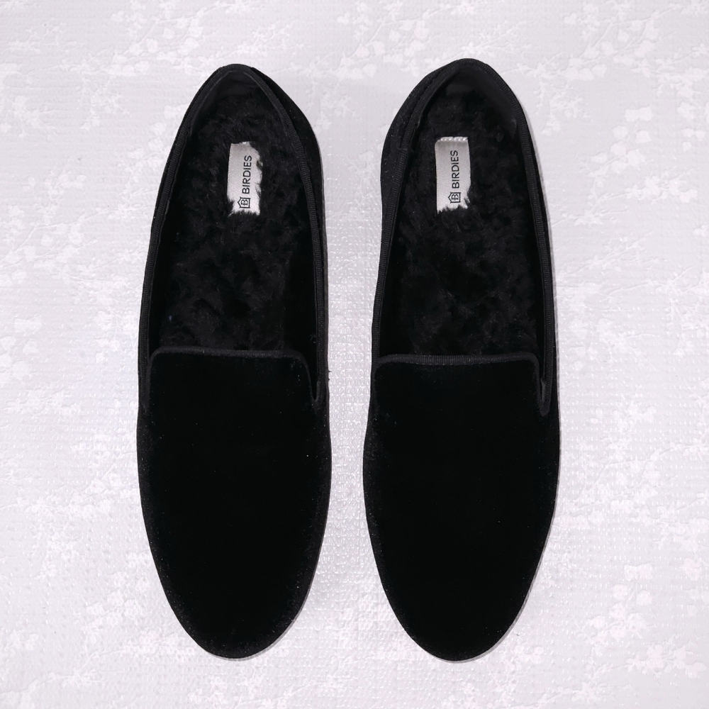 BIRDIES The Starling Velvet Flats US 8.5 Black Faux-Fur Lined Slip-On Loafer - Picture 8 of 11